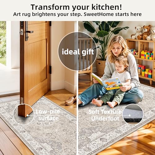 Washable Kitchen Rug Set of 3 (2x3+2x4+2x5 / Beige)