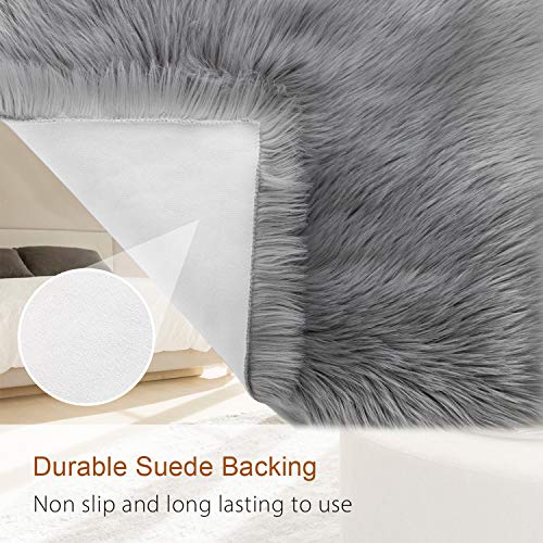 Soft Fluffy Faux Fur Rugs for Bedroom Bedside Rug 2x4 Feet (Grey / 2' x 4' (Runner))