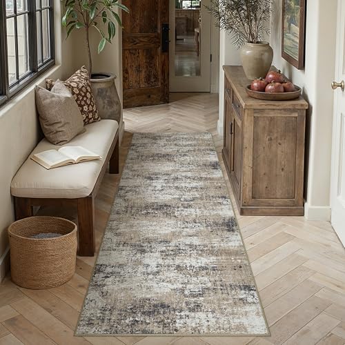Brown Runner Rug 2x8 Modern Abstract (Abstract Brown / 2' x 8' (Runner))