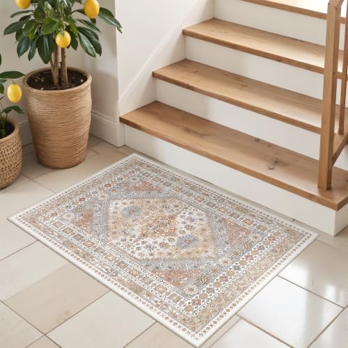 2x3 Entryway Rug Vintage Washable Rug Runner for Kitchen (Orange / 2' x 3' (Runner))