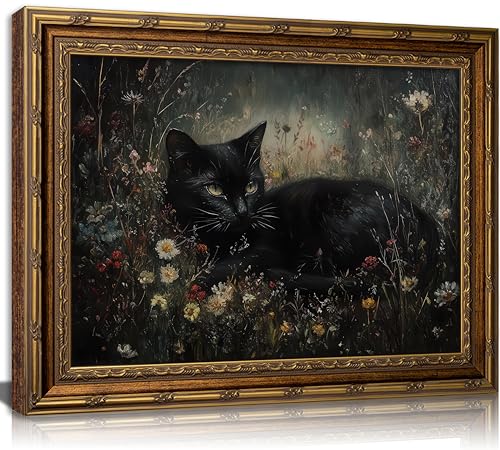 Vintage Gold Framed Gothic Black Cat Wall Art (Black Cat / 16"LX12"W)