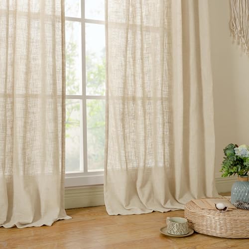Semi Sheer Linen Curtains 45 Inches Long 2 Panels for Small Window (Linen / 52"W x 45"L (Pack of 2))