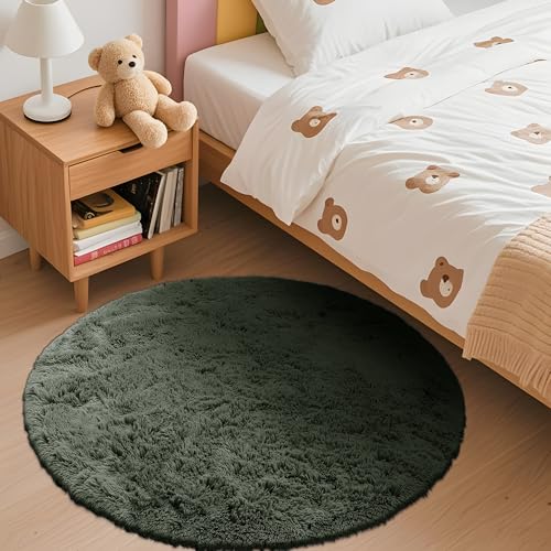 Olive Green Round Rugs for Bedroom (3 Ft Round / Olive Green)