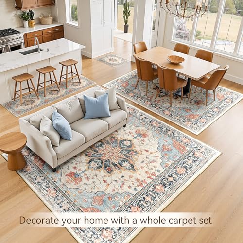 Washable Area Rug (Beige/Blue/Orange / 2' x 10' (Rectangular))