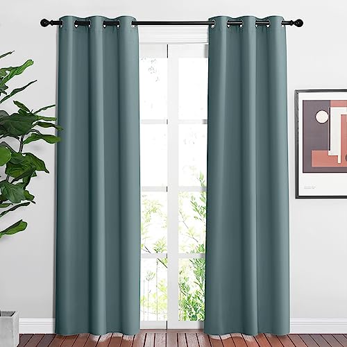 Blackout Greyish Blue Curtains & Drapes for Living Room (Greyish Blue / 37"W x 84"L (Pack of 2))