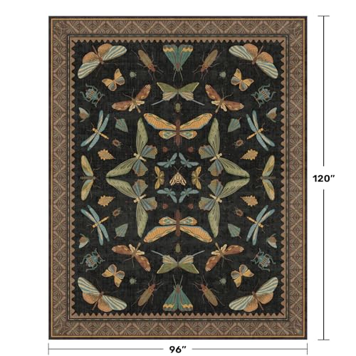 Black Washable Insect Area Rugs 8x10 for Living Room (8' x 10' (Rectangular) / Black / Multi)