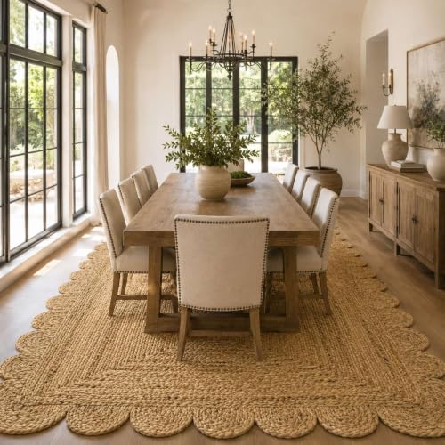 Scalloped Natural Jute Area Rug 6x9 Ft (Natural / 6' x 9' (Rectangular))