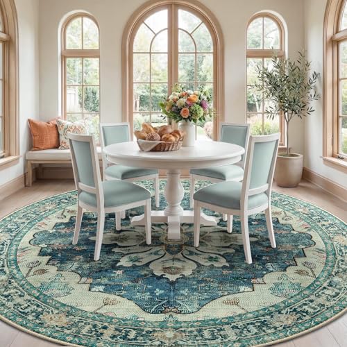 Washable Area Rug (Blue/Vintage Dark Blue / 8' (Round))