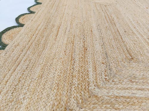 Scalloped Natural Jute Area Rug (2'6"x16' (Runner) / Green)
