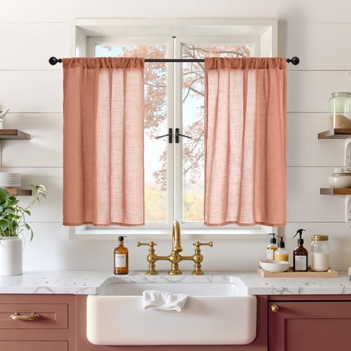 Terracotta Linen Kitchen Curtains 36 Inch Length (Terracotta / 30"W x 36"L (Pack of 2))