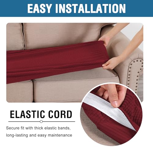 Super Stretch Individual Seat Cushion Covers Sofa Covers Couch Cushion Covers Slipcover Sets Thick Jacquard Textured Twill Fabric (Wine/Burgundy / 1 Cushion Sofa)