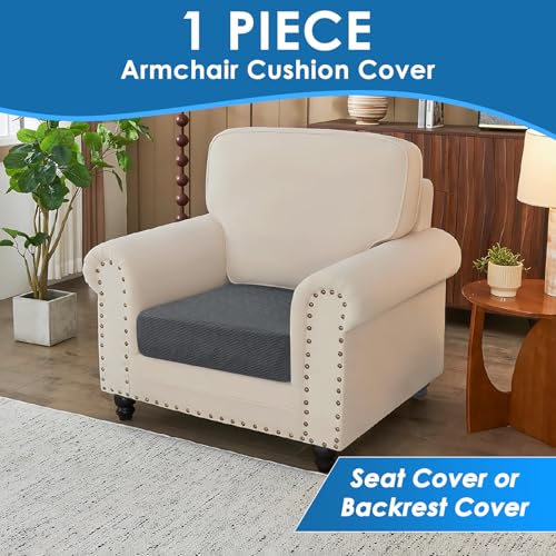 1 Piece Stretch Couch Cushion Covers Individual Sofa Slipcovers (Single Seat Cushion/Backrest / Dark Gray)