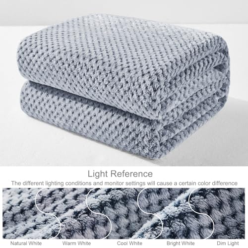 Soft Waffle Fleece Bed Blanket Queen Size (Heather Navy / 90x90 in)