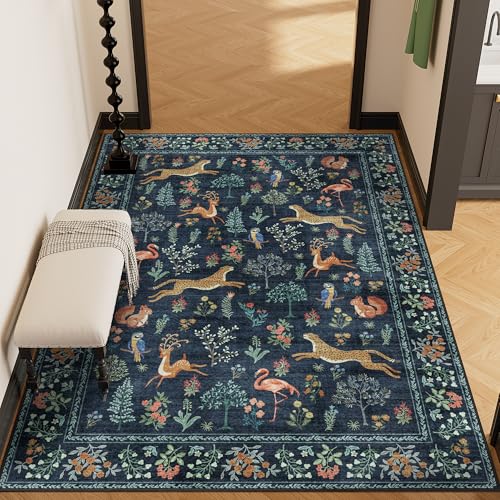 3x5 Rug Washable Animal Area Rug for Bedroom Non Slip (Navy Blue (Animal) / 3' x 5' (Rectangular))