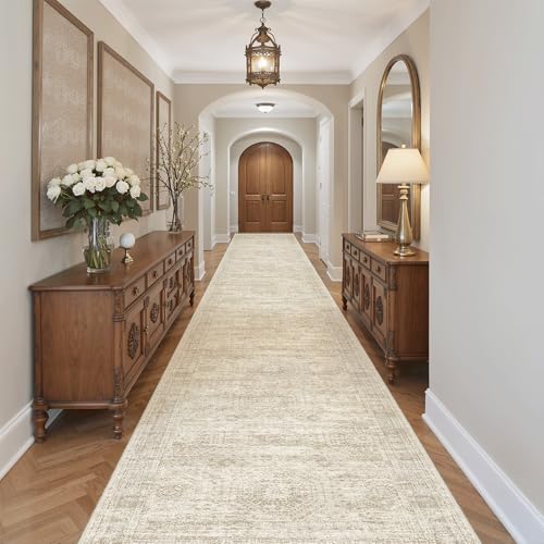Washable 3x20 Hallway Runner Rug Non (Beige / 3' x 20' (Runner))