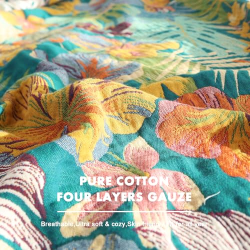 Boho Throw Blanket 60"x80" Cotton Floral Blanket for Couch Sofa Bed (Leaves Flowers 2 / 60"x80")