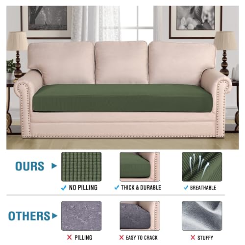 Super Stretch Individual Seat Cushion Covers Sofa Covers Couch Cushion Covers Slipcover Sets Thick Jacquard Textured Twill Fabric (Bronze Green / 1 Cushion Sofa)