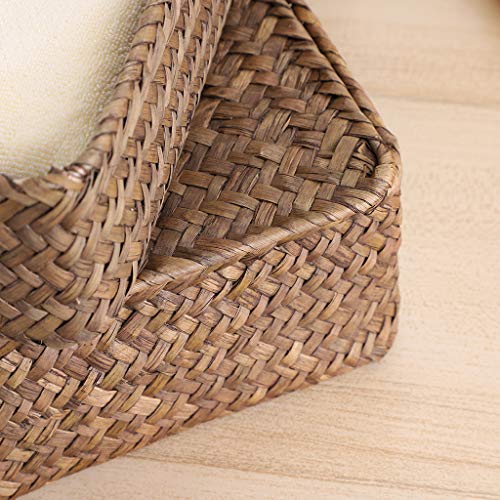 Set of 2 Flat Wicker Storage Basket Bins with Lid Woven Seagrass Box (Small+Large / Coffee)