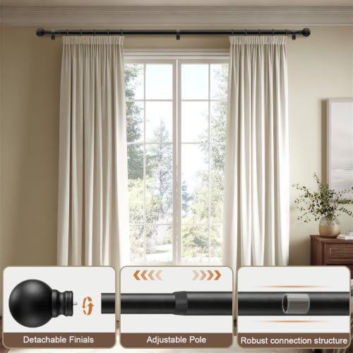 Matte Black Curtain Rods for Windows 66 (Matte Black / 16"-120"|1 Pack)