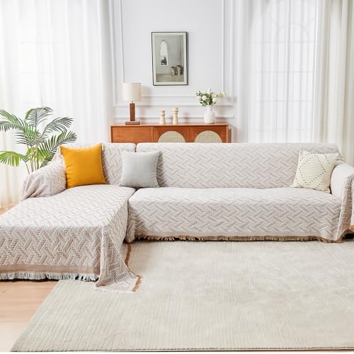 2 Piece Sectional Couch Cover for L Shape Sofa Khaki White XL (Khaki White / X-Large)