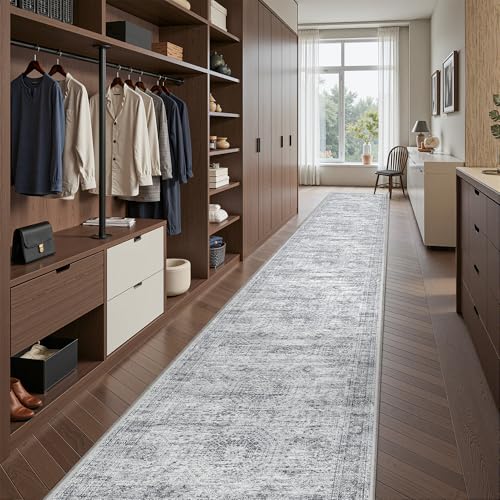 2'6 x 16' Runner Rug Non Slip (Grey/Ivory / 2'6" x 16' (Runner))