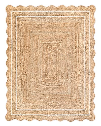 Wave Scalloped Natural Jute Runner (Off White / 6'x9' (Rectangular))