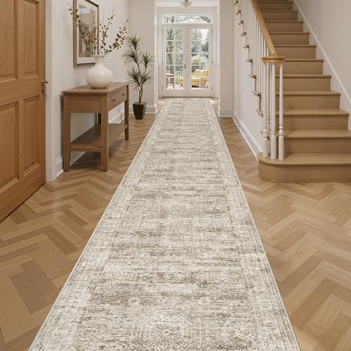 Hallway Runner Rug 2'6" x 16' Washable Long Kitchen Rugs Brown (Brown / 2'6" x 16' (Runner))