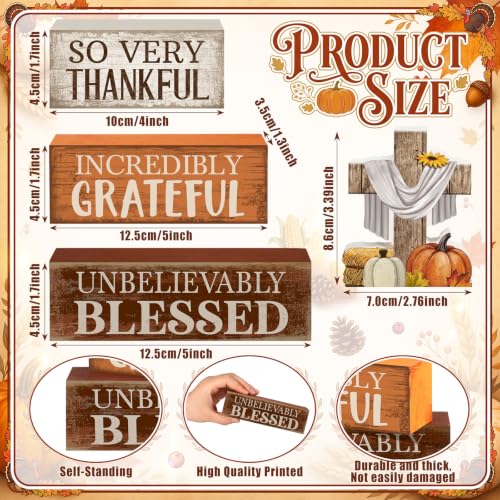 4 Pcs Fall Table Decoration for Home Religious Cross Stacked Signs (Cross Fall)