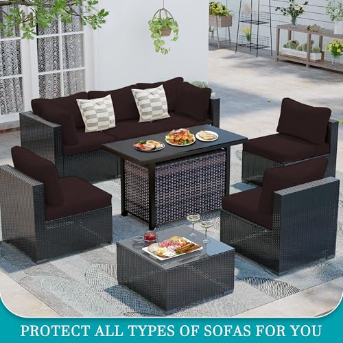 14 Pcs Outdoor Cushion Covers (Jacquard Check Coffee / 14PCS)