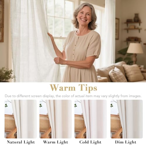 Decorative Linen Kitchen Curtains linen Curtains 63 inches Long Bedroom Window Treatments for Living Room Rich Linen Curtain Panels and Drapes (52"W x 63"L (Pack of 2) / Heathered Natural)