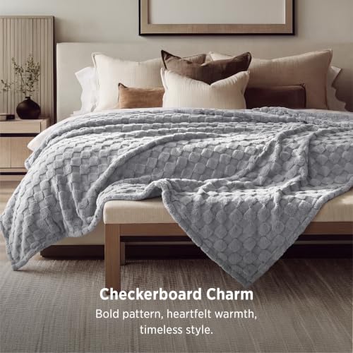 Checkered Soft Cozy Queen Blanket for Bed (Silver Grey / Queen (90" X 90"))