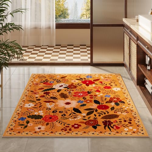 Area Rug 3x5 Washable (Yellow Orange / 3' x 5' (Rectangular))