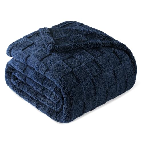 3D Checkered Fleece Twin Blanket for Bed (Navy Blue / Twin (60"x80"))