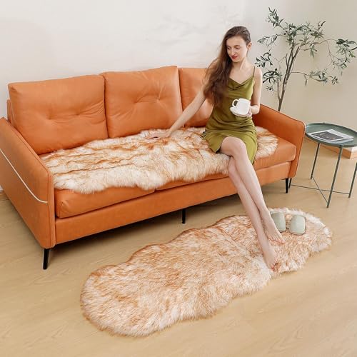 Faux Fur Sheepskin Rug (2' x 6' (Runner) / White and Yellow)