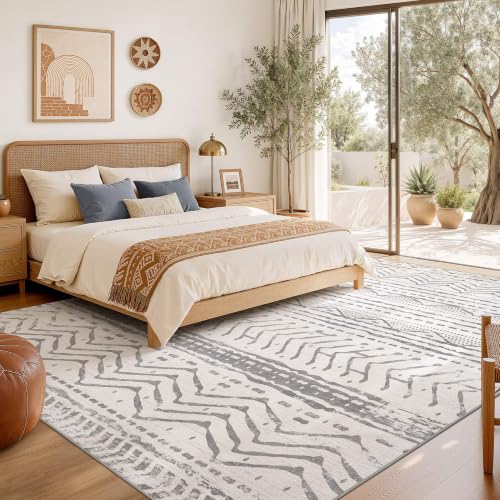 Boho 5x7 Area Rug Living Room Rugs Machine Washable Grey White (Color Gray White / 5' X 7' (Rectangular))