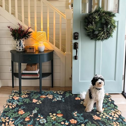 Dark Navy Floral Entry Rug (Floral - Dark Navy / 3' x 5' (Rectangular))