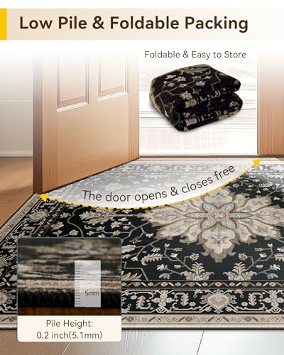 Washable Area Rug (Black/Neutral / 2' x 9' (Rectangular))