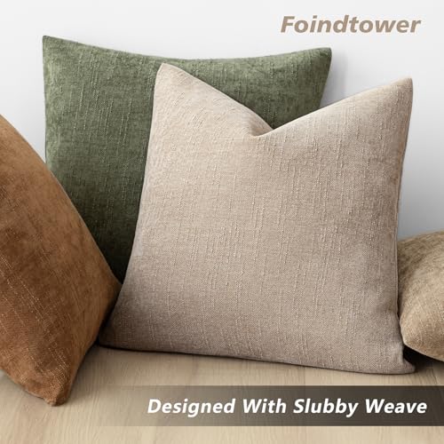 Solid Textured Chenille Throw Pillow Covers 20x20 (20" x 20" (Pack of 2) / Irish Cream)