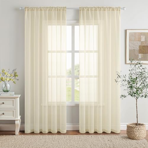 Light Cream Sheer Curtains 96 inches Long 54 X 96 Inches (Light Cream / 54"W x 96"L (Pack of 2))