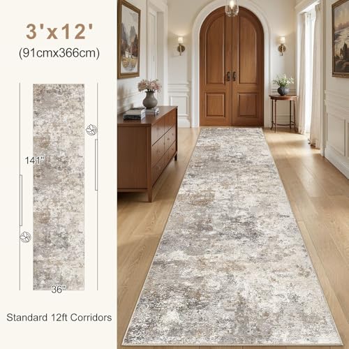3x12 Washable Runner Rug for Hallway (Brown Grey / 3' x 12' (Runner))
