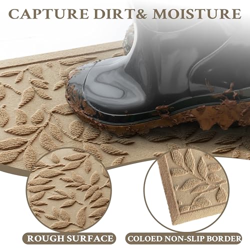 Beige Leaves Outdoor Indoor Entrance Doormats (Leaves-beige / 1'5" x 2'6" (Rectangular))