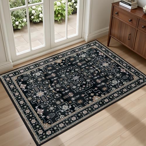 2x3 Area Rugs Living Room (Black / 2' x 3' (Rectangular))