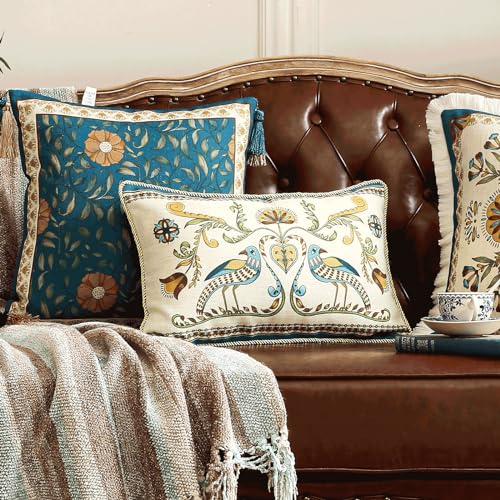 Designer French Vintage Linen Throw Pillow Cover (20" x 12" (Pack of 1) / Wensel C)