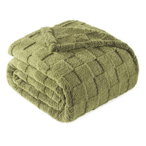 3D Checkered Fleece Twin Blanket for Bed (Olive Green / Twin (60"x80"))