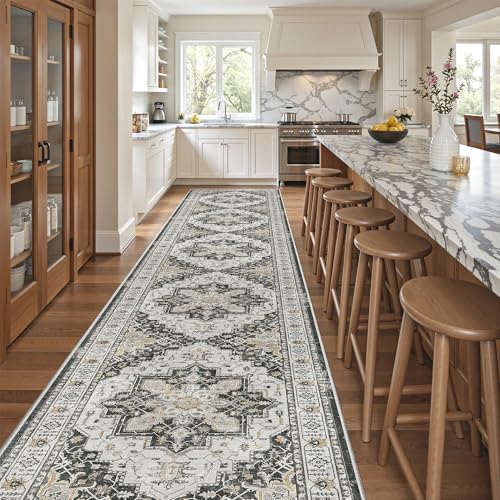 Hallway Runner Rug 3x16 Washable Kitchen Runners Long (Black / 3' x 16' (Runner))