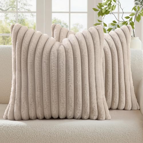 Fall Faux Fur Throw Pillow Covers 20x20 Set of 2 Tan (Tan / 20" x 20" (Pack of 2))
