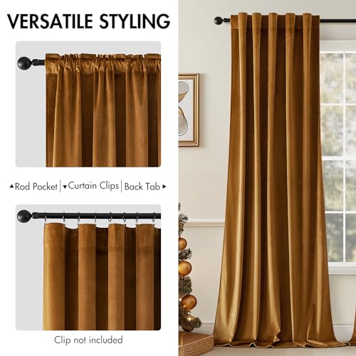 Velvet Curtains 52x96 inches 2 Panels Gold Brown Blackout Curtains (Golden Brown / 52"W x 96"L (Pack of 2))