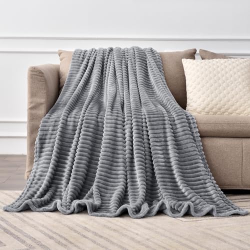 3D Ribbed Jacquard Grey Fleece Throw Blanket for Couch (Grey / Throw XL(50"x70"))