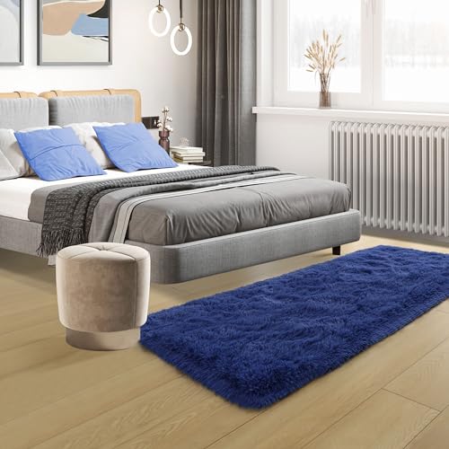 Navy Soft Runner Rugs for Bedroom 2x6 ft with Rubber Backing (Light Navy / 2' X 6' (Runner))