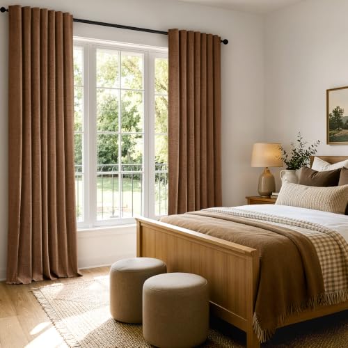 100% Blackout Linen Curtains for Bedroom 42 x 84 Inch Brown 2 Panels (Brown / 42"W x 84"L (Pack of 2))